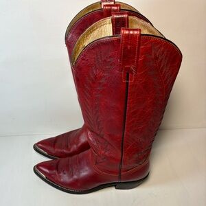 Brahma Red Leather Cowboy Boots